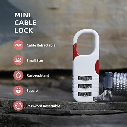 Miniatura 2 de Cable de bloqueo de esquí retráctil, cerraduras de viaje de cable pequeño con combinación, combinación de mini candado, para equipaje, maletas,