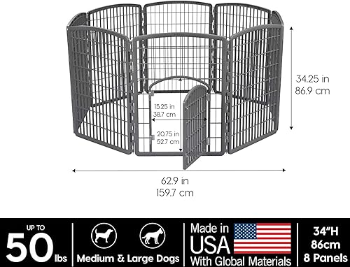 Miniatura 2 de IRIS USA 4 or 8 Panel Pet Play Pen with Door for Small Puppy to Large Dogs 24 - 34 Pen Height Washable Mesh Top Cover Keep Pets Secure Easy Assemble