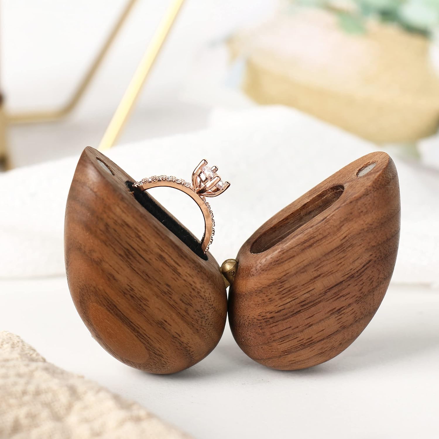 Wooden Heart Shaped Ring Box for Wedding, Proposal, Engagement - Wood Case Holder Gift (True Love Eternal Black Walnut) - Image 7