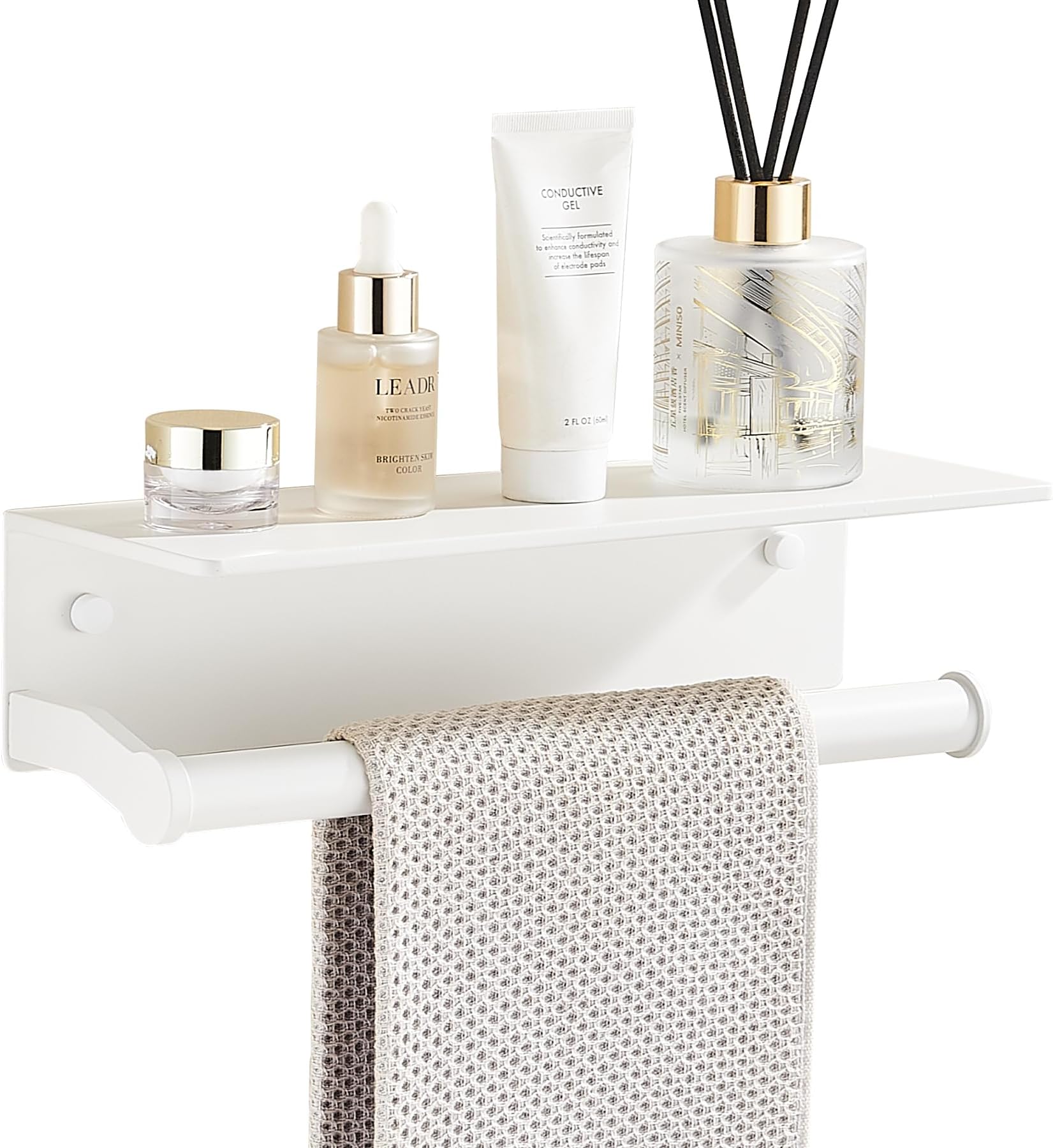 Dr.DJ Paper Towel Holder Wall Mount with Thick Shelf for Bathroom,Matte White Adhesive Hand Towel Holder,Bathroom Kitchen RV White