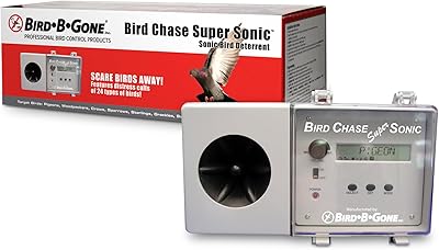 Bird B Gone - Bird Chase Super Sonic - Outdoor Sound Repellent - Scares Away Birds - Durable Weather Resistant Design - for Large Open Outside Spaces - Programmable Device - Up to 1 Acre Coverage