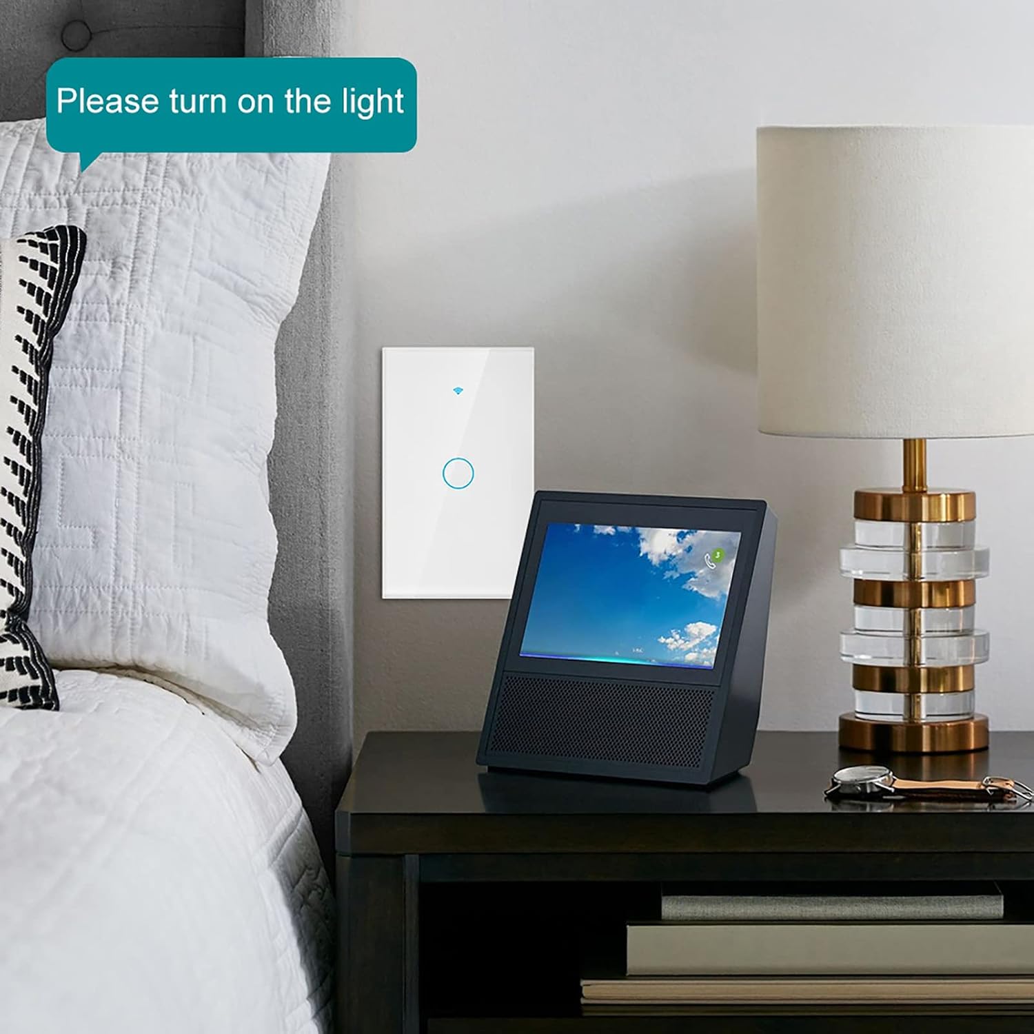 Smart Light Switch, Switch Single Circle Easy in Wall Installation for, 1 Way AC 100 250V (US Plug)