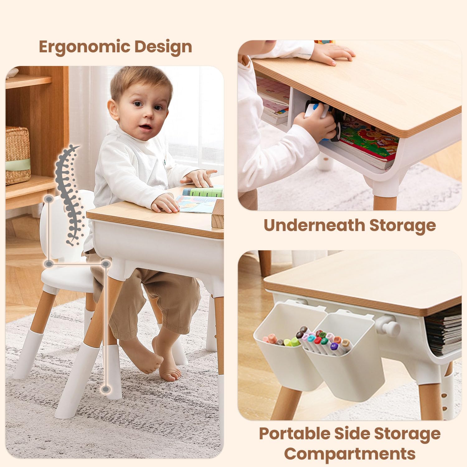 R for Rabbit Little Genius Woodland Baby Study Table & Chair Set for 3-7 Years Kids, Height Adjustment Plug & Play Installation Kids Desk Set Upto 50kgs Weight Capacity (Wooden White) 4