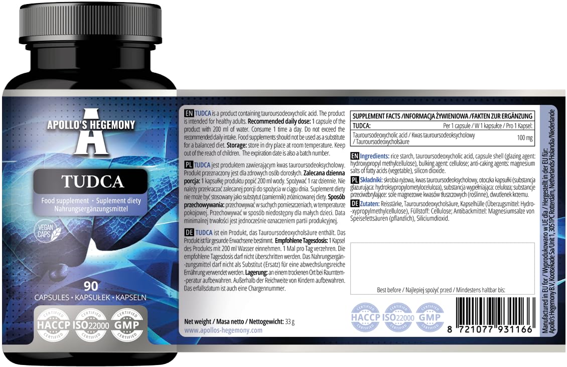 TUDCA 100 mg – 90 cápsulas | Suministro para 3 meses – Apoyo al hígado y a la digestión – APOLLO'S HEGEMONY