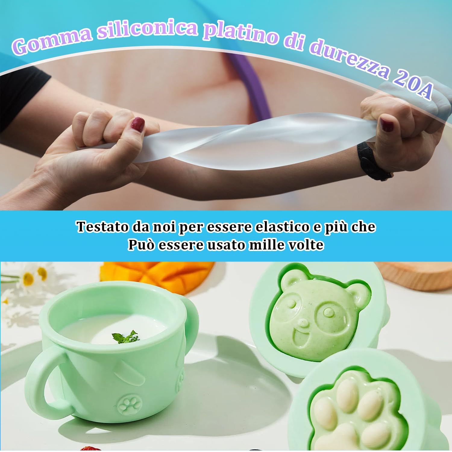 20A Silicone per Stampi,2000ml Traslucido Silicone Liquido Mescolamento 1:1 Rapida Cura Gomma Siliconica per Stampi,DIY Sapone Artigianale,Candele