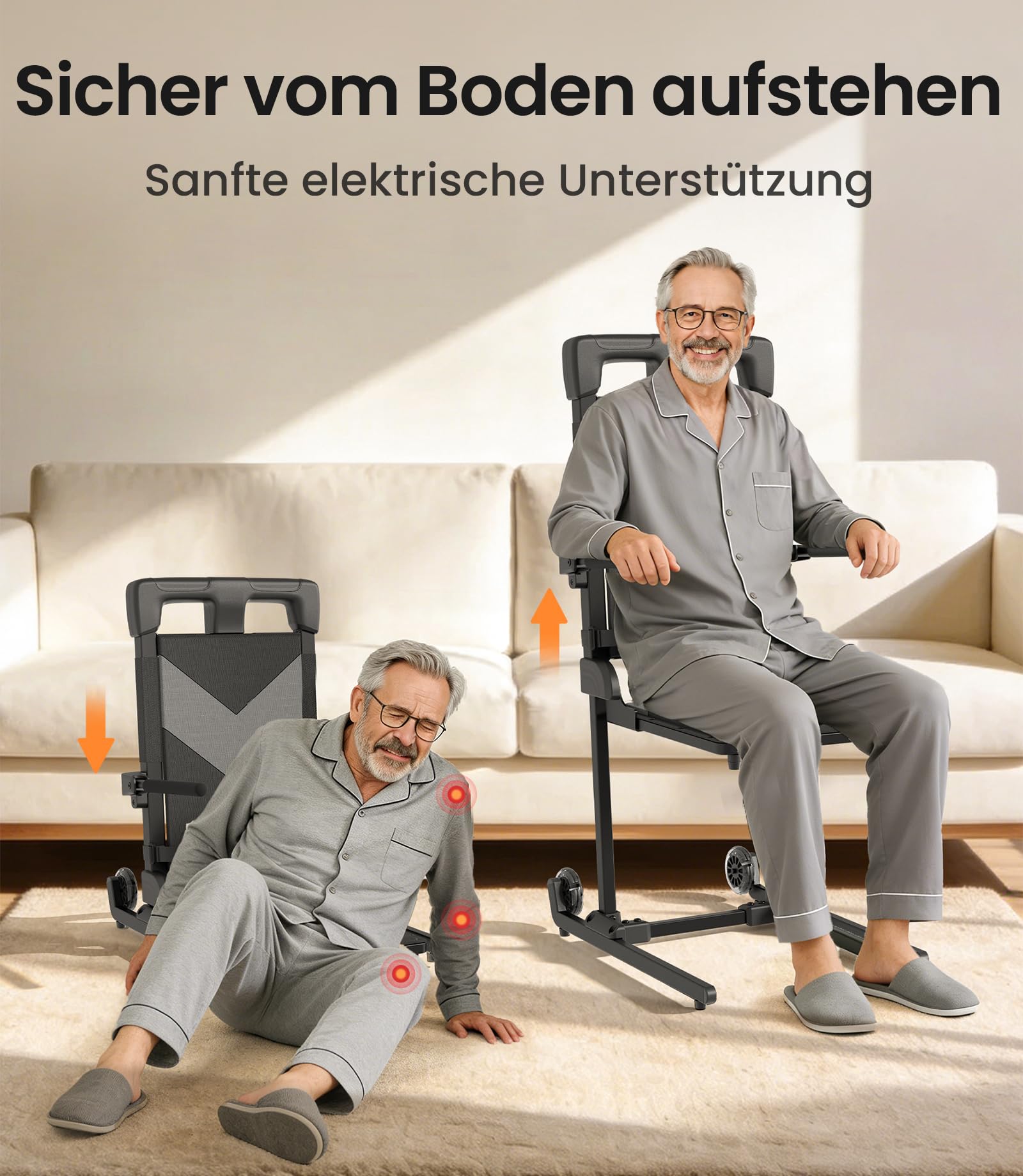 VOCIC AX25 Elektrischer Aufstehsessel bis 160 kg, leicht & mobil | Senioren Pflege Zuhause, leichte Aufstehhilfe nach Sturz, mobiler Hebesessel mit großen Rädern, Transfer Sofa Bett 160KG