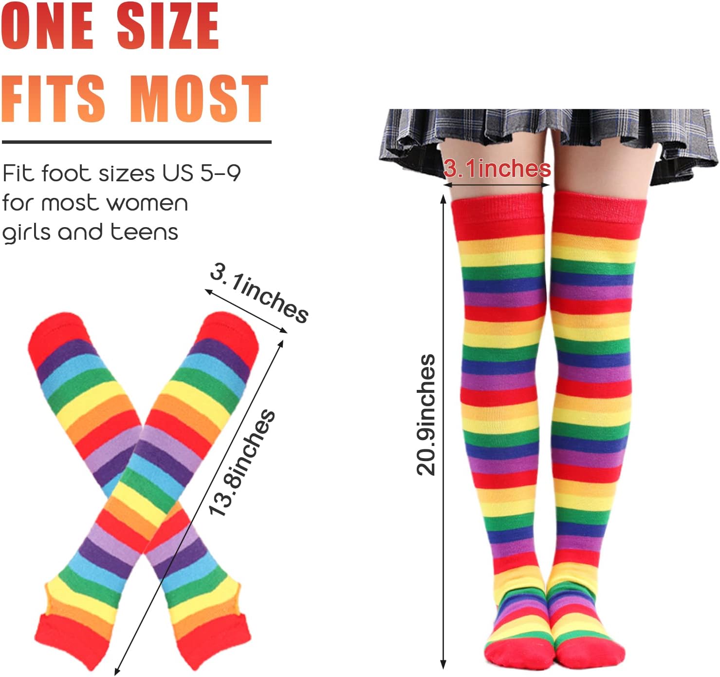 2/4 Sets Womens Striped Knee High Socks Long Knitted Arm Warmers Fingerless Gloves for Halloween Costume - Image 2