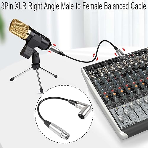 Miniatura 3 de QIANRENON Cable corto de micrófono XLR de 90 ángulos  Cable de extensión de audio equilibrado macho a hembra de 3 pines XLR de ángulo recto para