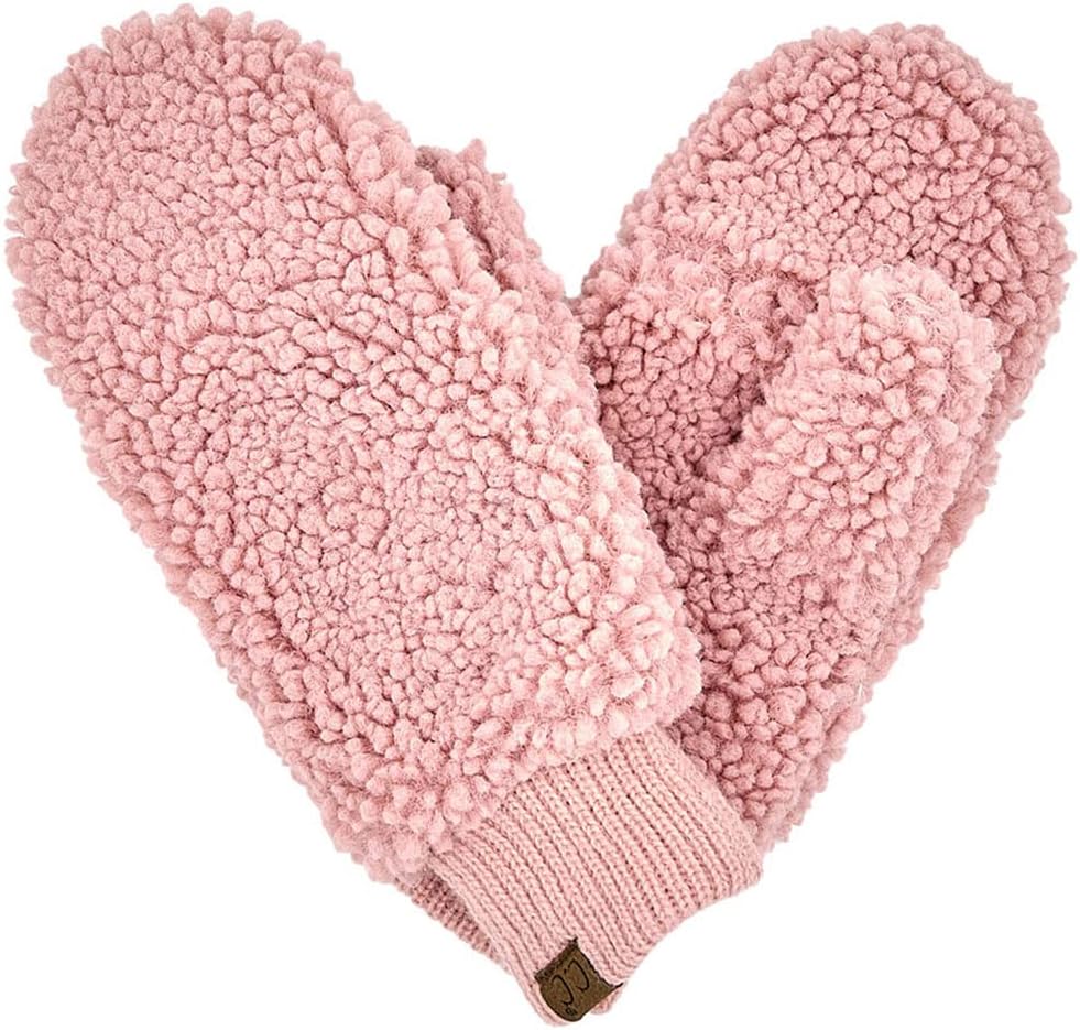 C.C Soft Faux Fur Fuzzy Lined Flip Up Down Top Fingerless Mitten Gloves (Sherpa Rose)