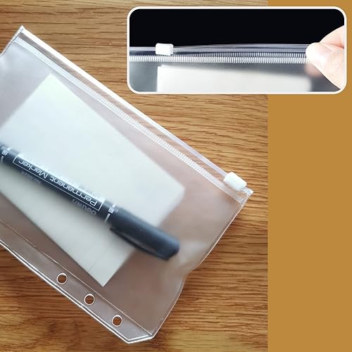 Miniatura 4 de 12 bolsillos para carpetas de tamaño A5, bolsillo con cremallera, carpetas transparentes de 6 agujeros con cremallera, bolsillo con tapa, dos tipos,