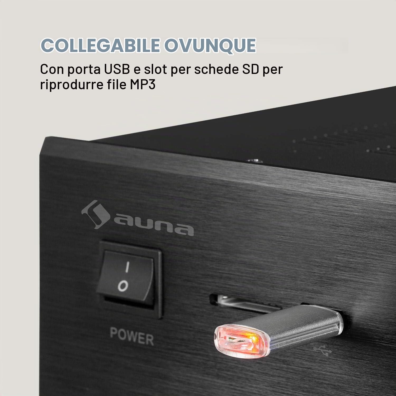 auna AMP 5100 BT 5.1 - Amplificatore, 2 x 120 Watt + 3 x 50 Watt RMS, Bluetooth, USB, SD, 2 Connessioni Microfono, Ingresso AUX, 2 VU-Meter, Nero