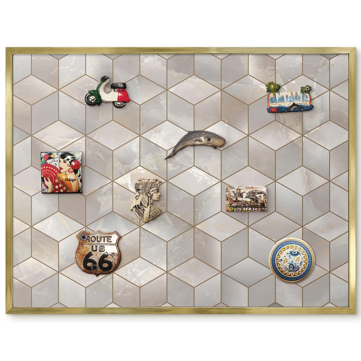 Organizador de pared con marco dorado 80x60 para planificar el menú semanal 8
