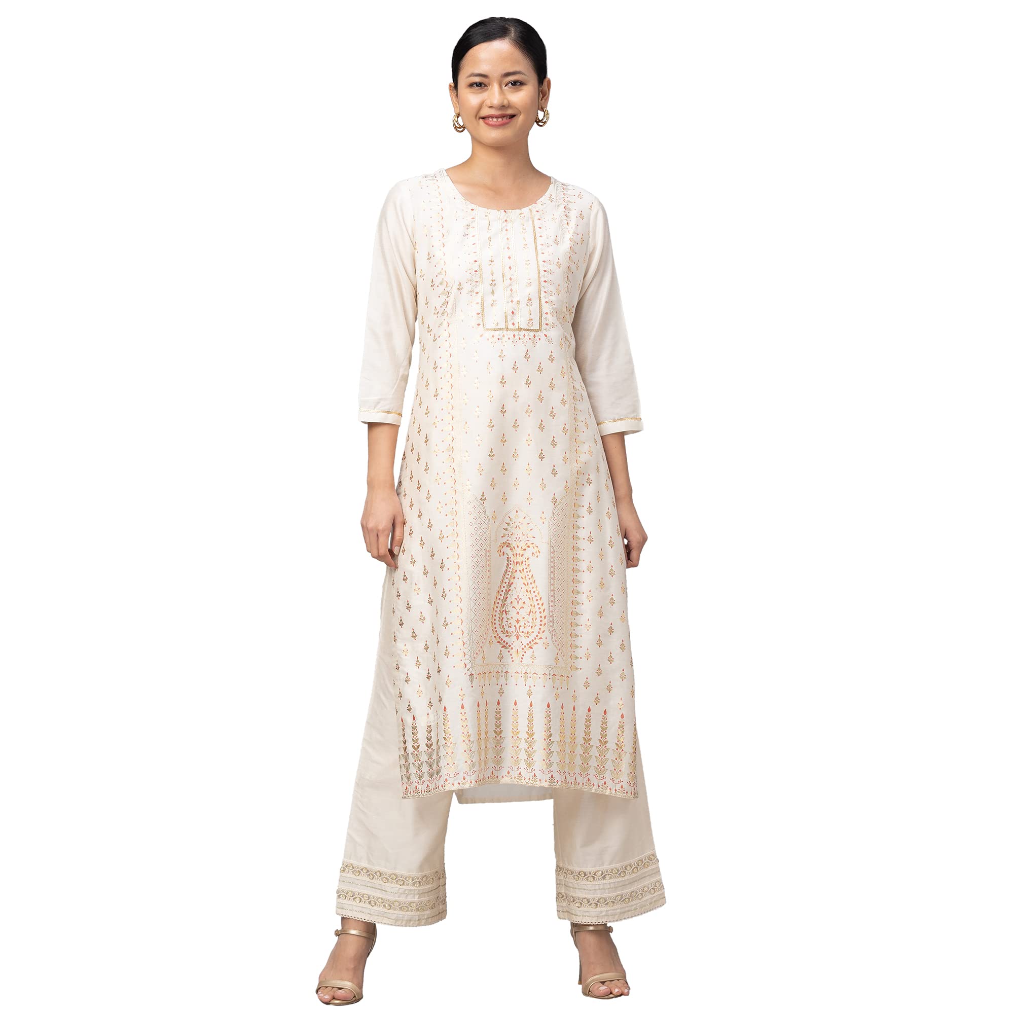 GlobusWomen Off White Red Ethnic Motifs Printed Kurta