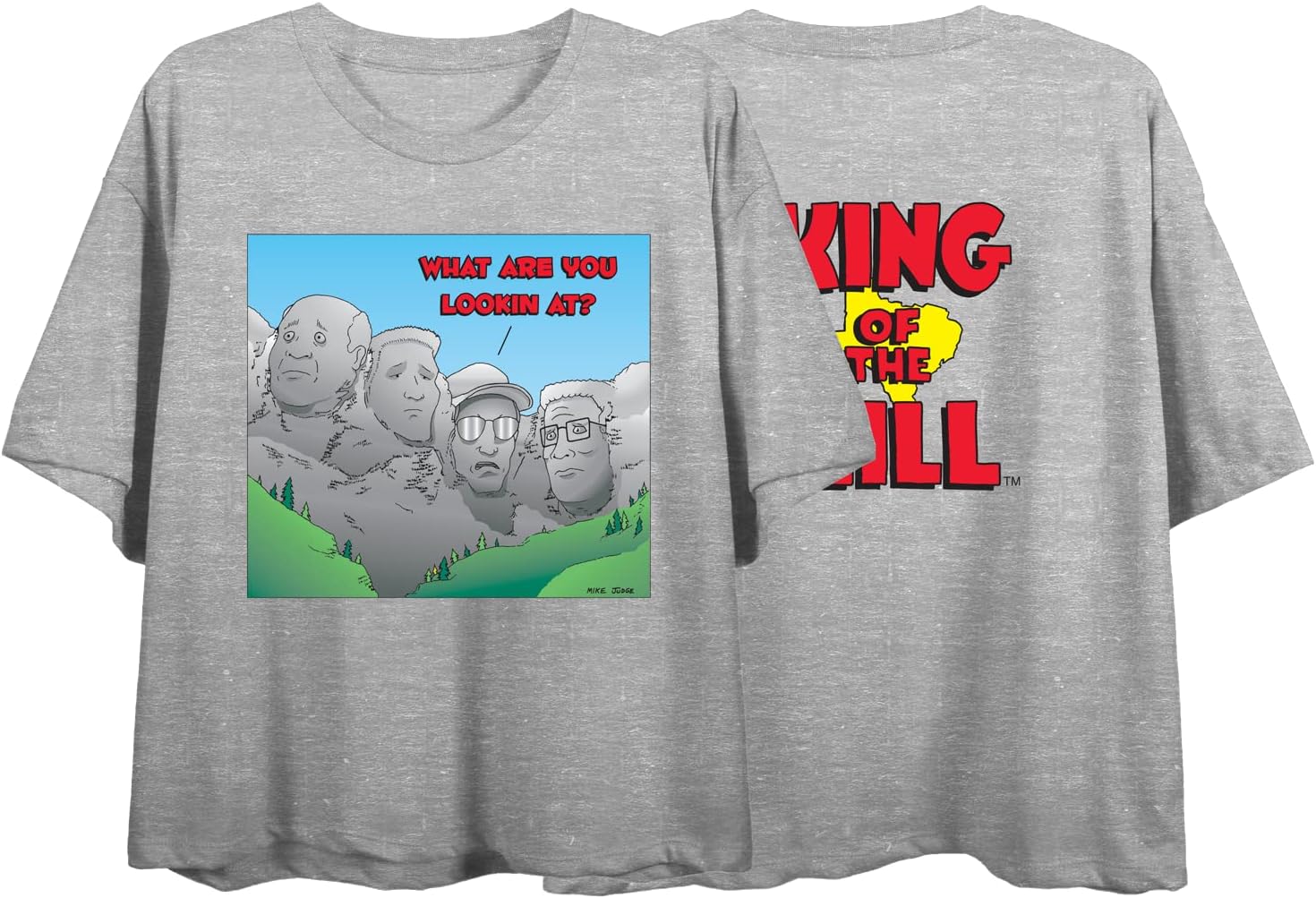 King of The Hill What are You Looking At Crew Neck Short Sleeve Gray Heather Women's Crop Top