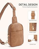 Vista 103 de Telena Riñonera pequeña para mujer, de cuero, cangureras, bolsa de pecho para mujer 3-camel marrón