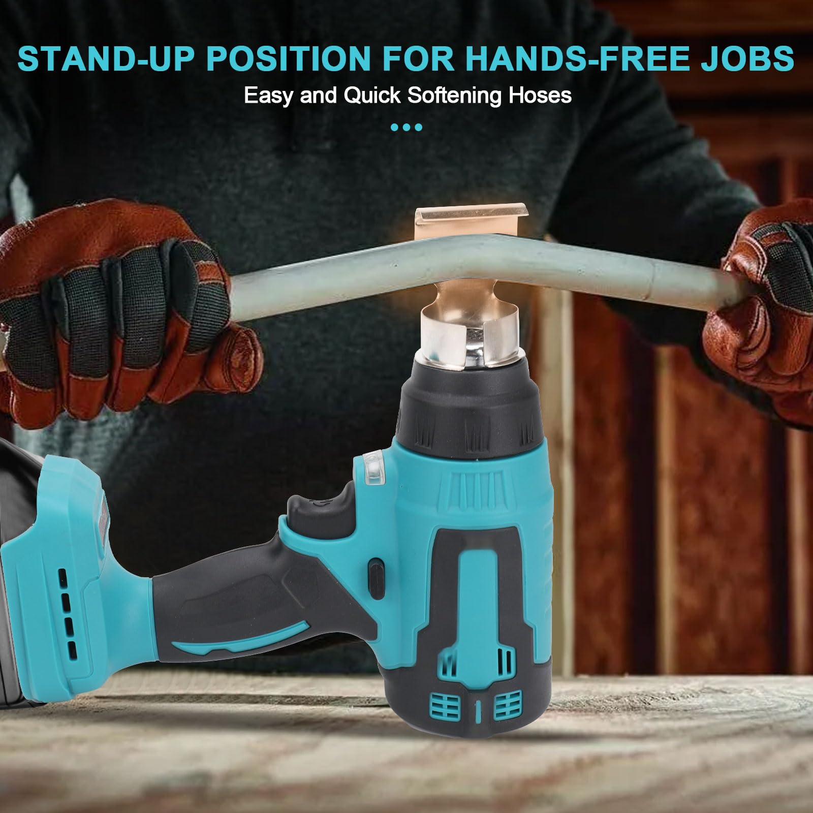 Pistola de aire caliente sin cable compatible con Makita 18V batería, Pistola de calor sin escobillas con 3 boquillas y 2 ajustes de temperatura para secado, curvado de tubos, eliminación de pintura