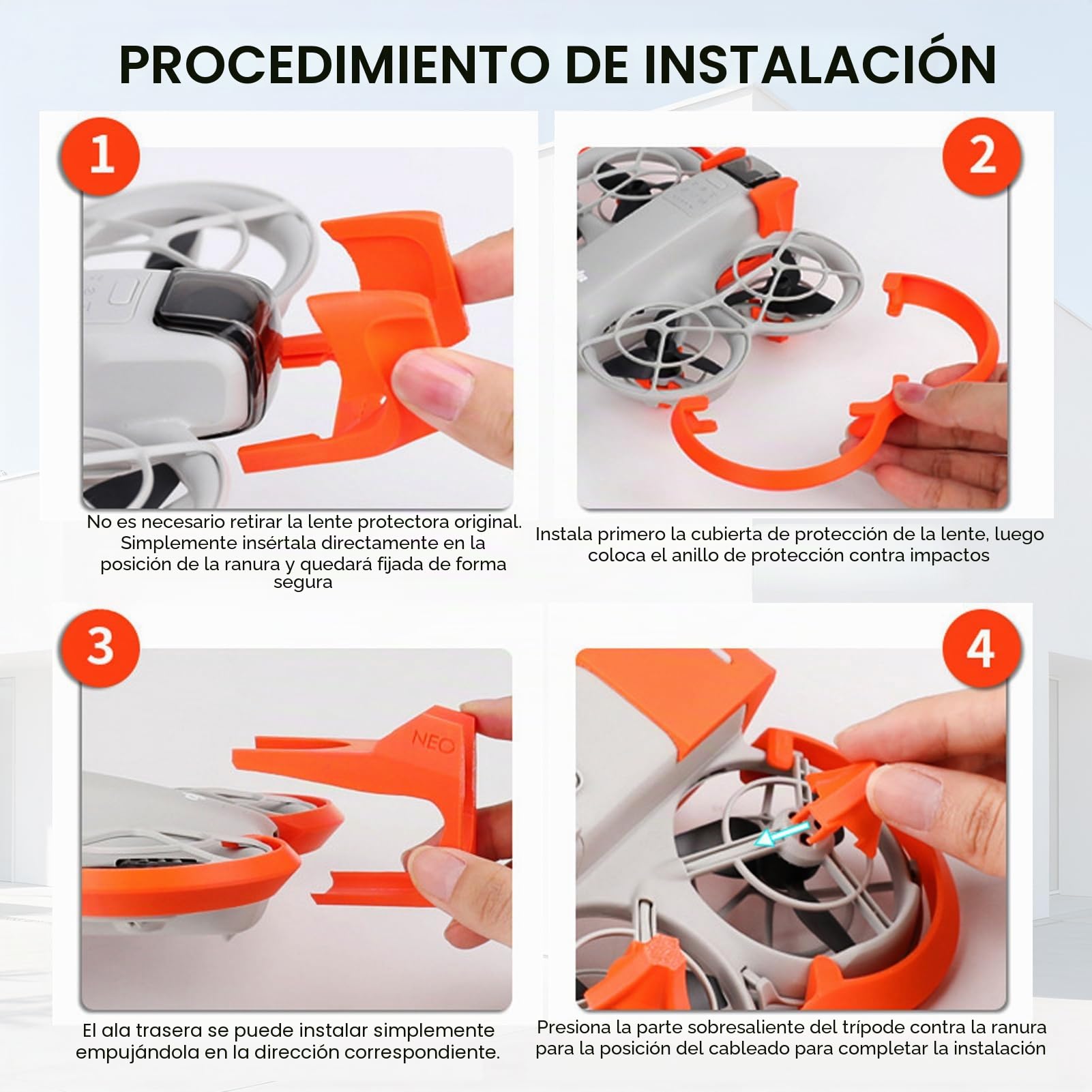 Accesorio anticolisión para dji, 2 en 1 anticolisión + Protector de hélice para dron dji Neo, Protector de Parachoques para hélice dji Neo Accesorio (Naranja)