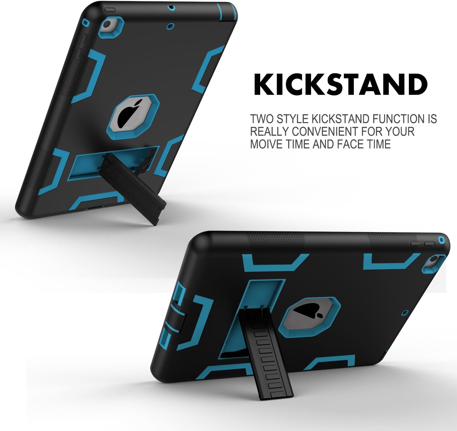 XIQI New iPad 9.7 2018 Case,iPad 6th Generation Case Three Layer Kickstand Armor Defender Heavy Duty Shock-Absorption Rugged Hybrid Protective Case for Apple iPad 9.7 2017/2018 Release,Black Blue