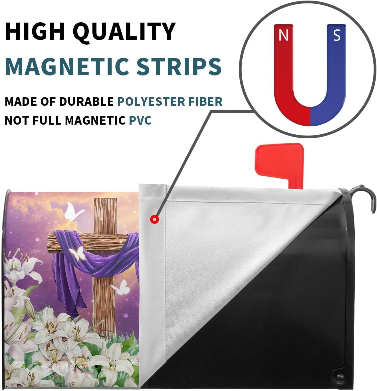 Kawani Happy Easter Purple Mailbox Covers Magnetic Spring Lilies Floral Mailbox Cover Standard Size 18 X 21 Inch Easter He is Risen Wrap Post Letter Box Decorative for Outdoor Home Garden Yard