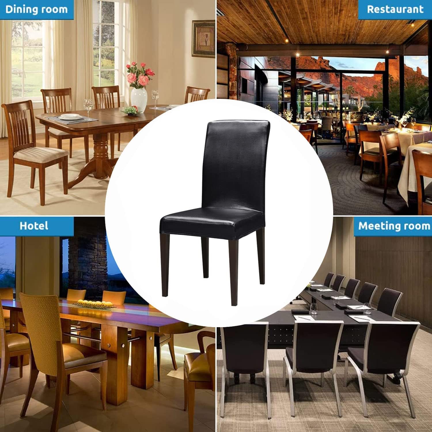 PU Leather Chair Cover Oil Proof Water Resistant Dining Chair Slipcover with Elastic Band for Hotel Meeting Banquet Wedding Restaruant-Deep Coffee-2 PCS
