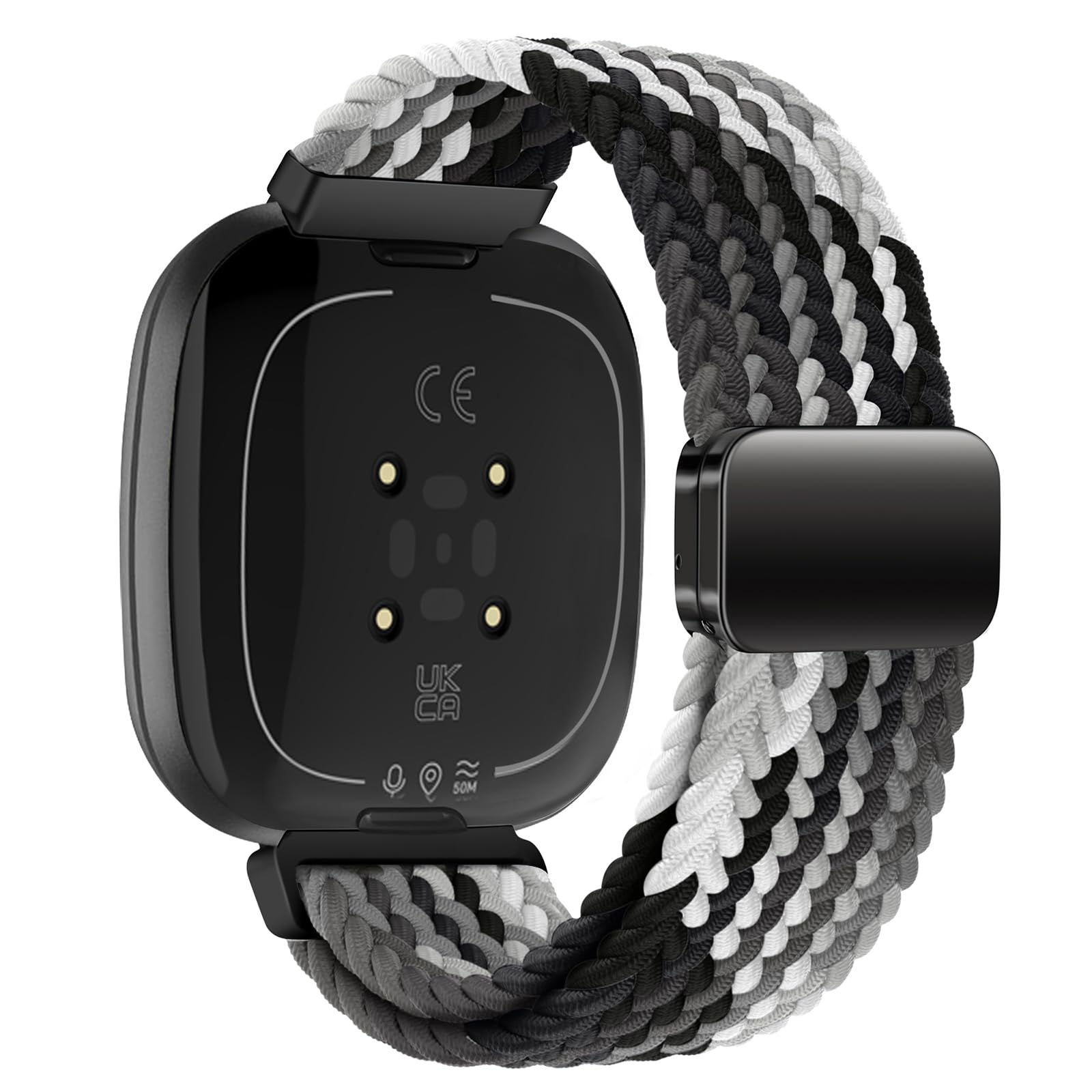 Nylon Watch Strap Compatible with Fitbit Versa 3/Versa 4/Fitbit Sense/Sense 2 Braided Elastics Sport Watch Band Adjustable Magnetic Buckle Straps Women Men (Not Include Watch)