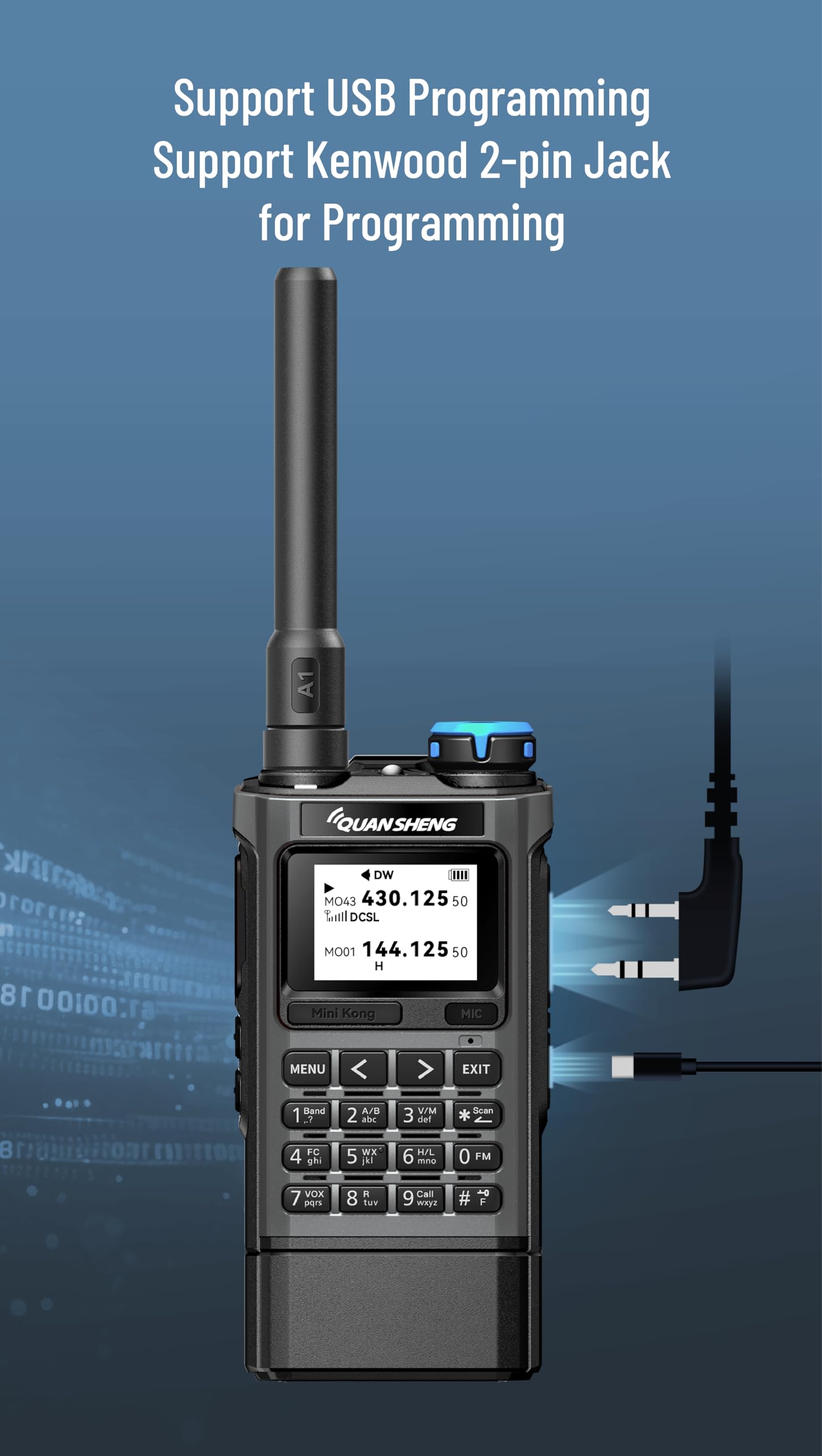 Quansheng UV‑K1 Walkie‑Talkie, 50‑600MHz, Air Band, NOAA, Copia senza fili. | Batteria 2500mAh con ricarica USB‑C, ricezione Air Band AM/FM (108‑136MHz), accordo frequenza in 1 tocco, copia wireless