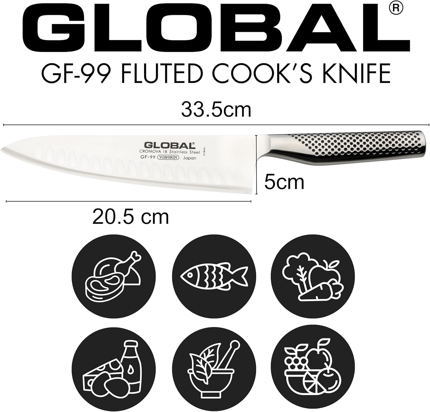 Global Model X Chef's Knife - Made in Japan, 8" Hollow Edge