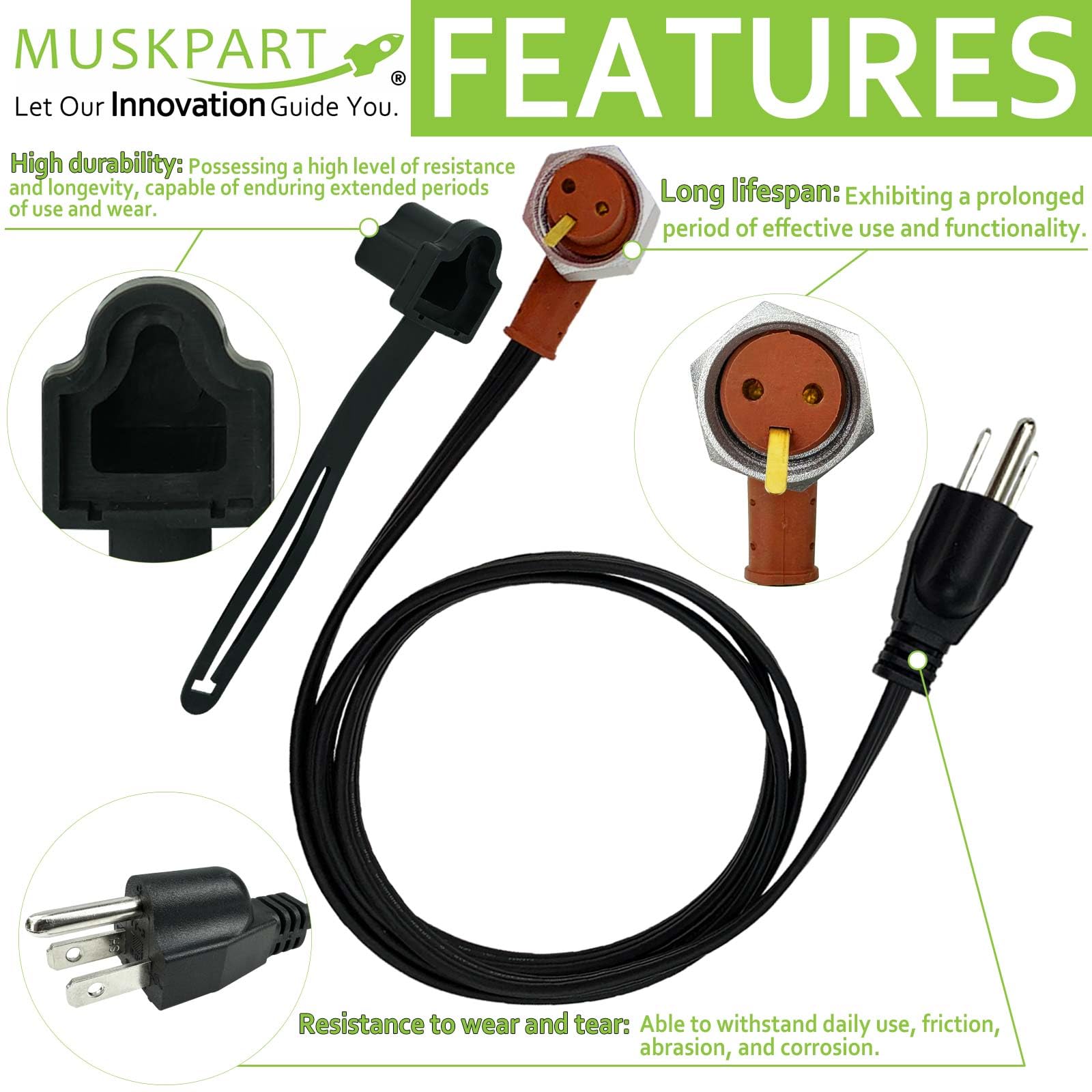 120V Engine Block Heater Cord 251919 With Cap For Ford Powerstroke Diesel E350 450 550 F250 F350 F450 F550 Dodge Ram 2500 3500 Cummins Diesel 5.9 6.7L Heavy Duty Immersion Heaters 6 Feet - View #2