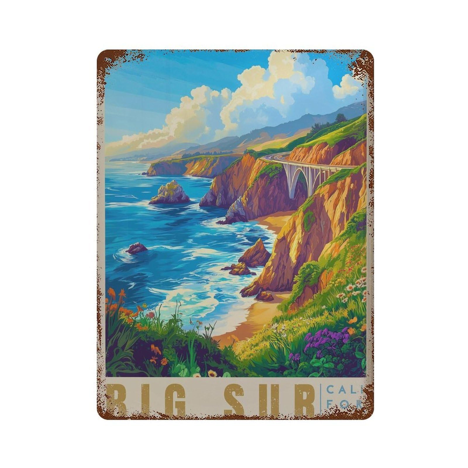 xiaoxiaoshen Big Sur Travel California Coast Wall Decor Art Metal Tin Poster Modern Home Decor Art Home Bar Shop Decorations Vintage Sign 40x30cm