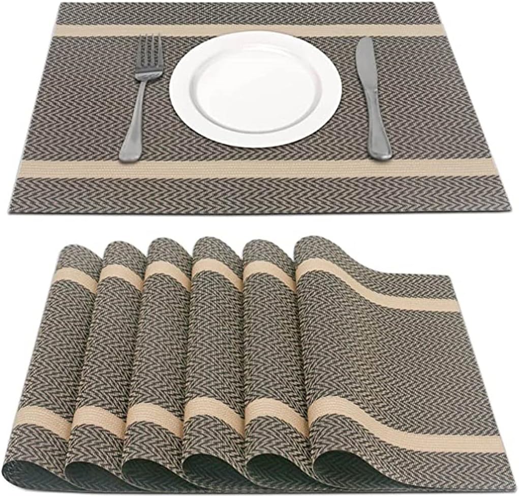 Phnom Penh Placemat 6-Piece Set of Heat-Resistant Non-Slip PVC Woven Placemat(Black)