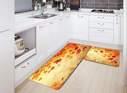 Miniatura 5 de Juego de 2 alfombras de cocina de otoño, hojas de arce otoñales, tapetes de cocina de Acción de Gracias, decoración del hogar, 17 x 48 pulgadas + 17