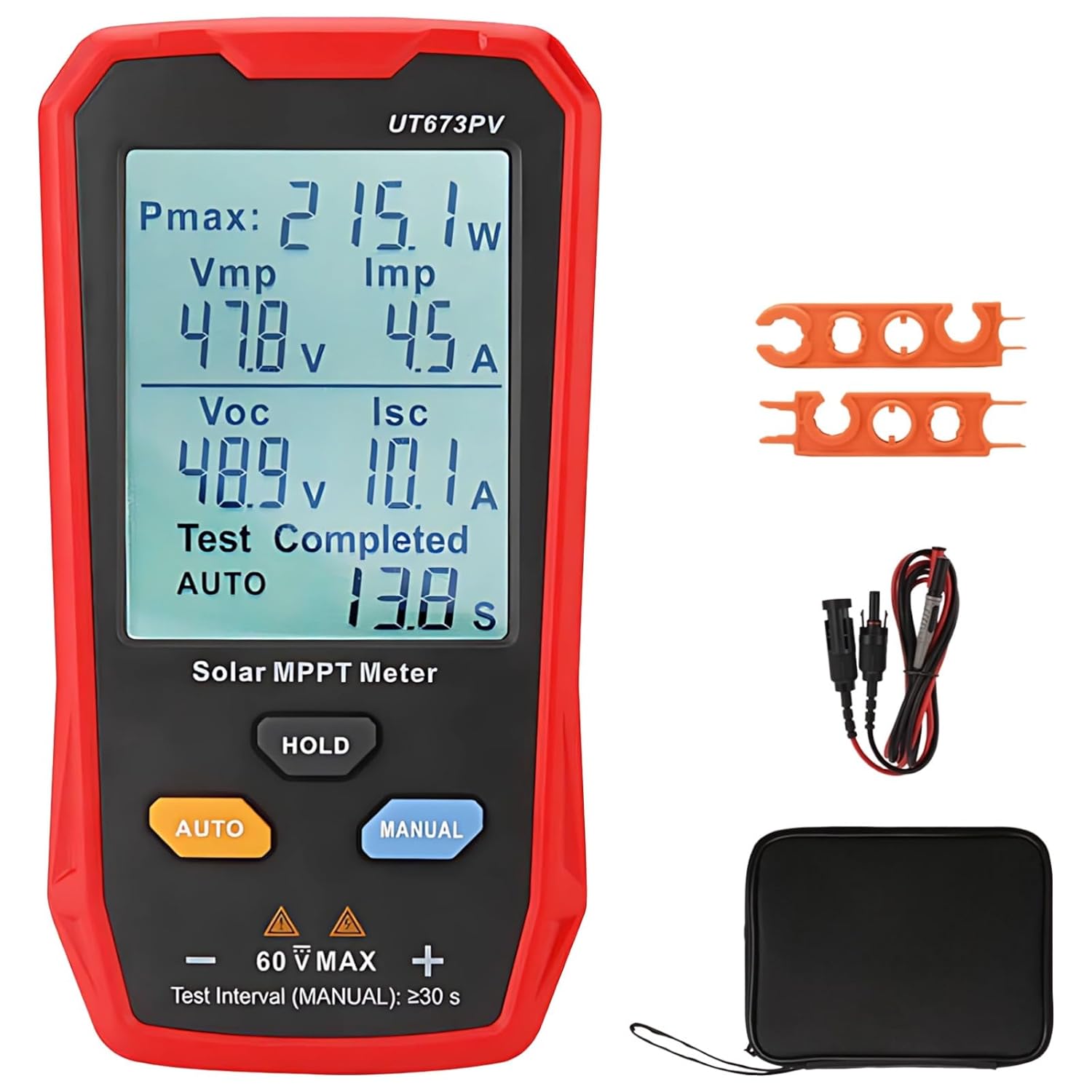 Maximum Power Tester Ut673Pv, Solar Panel Multimeter for Photovoltaic Module, Voltage and Current, Including Cables and Disassembly Tool
