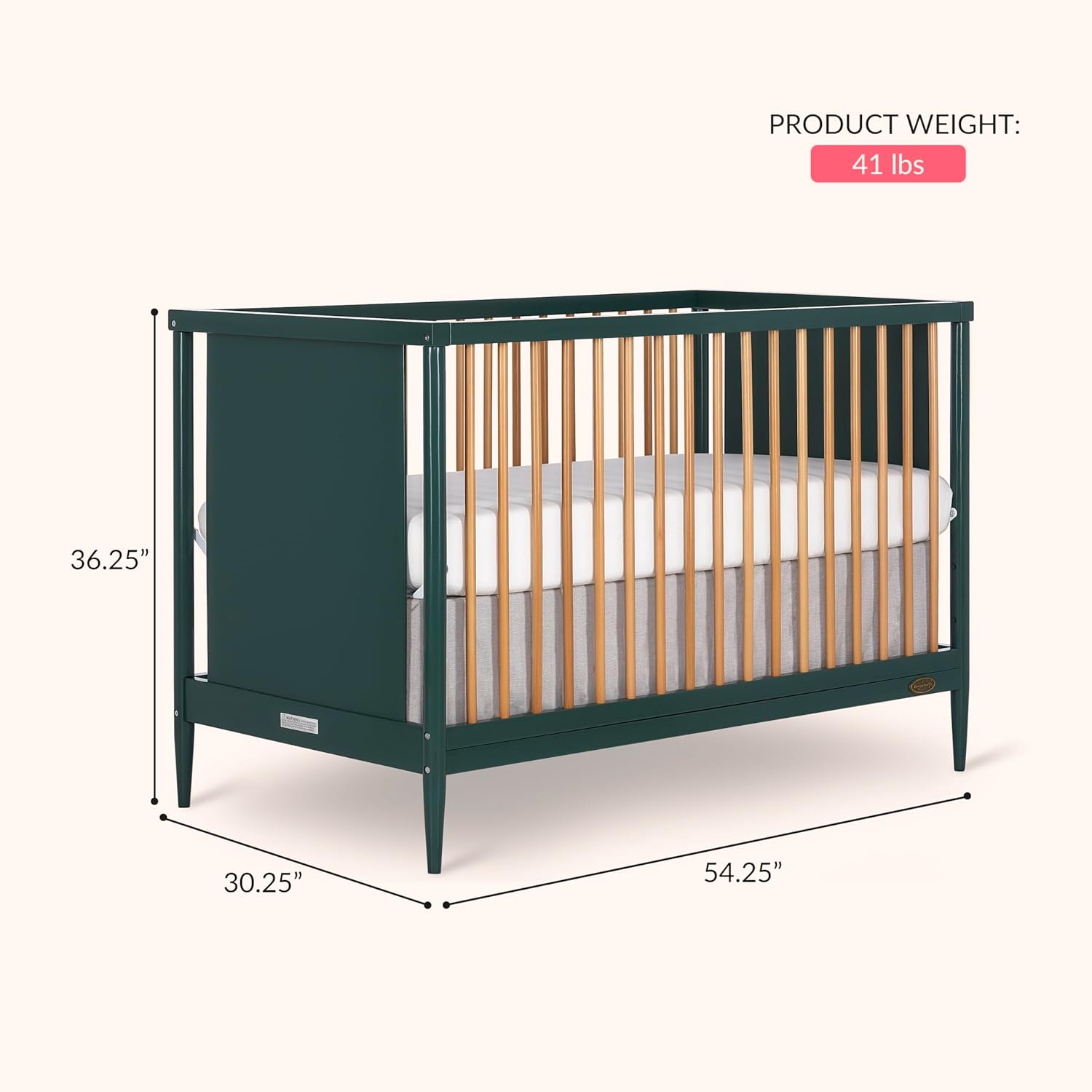 Dream On Me Clover 4-in-1 Modern Island Crib with Rounded Spindles in Olive, Convertible Crib, Mid-Century Meets Modern, Coordinates with The Clover Changing Counter