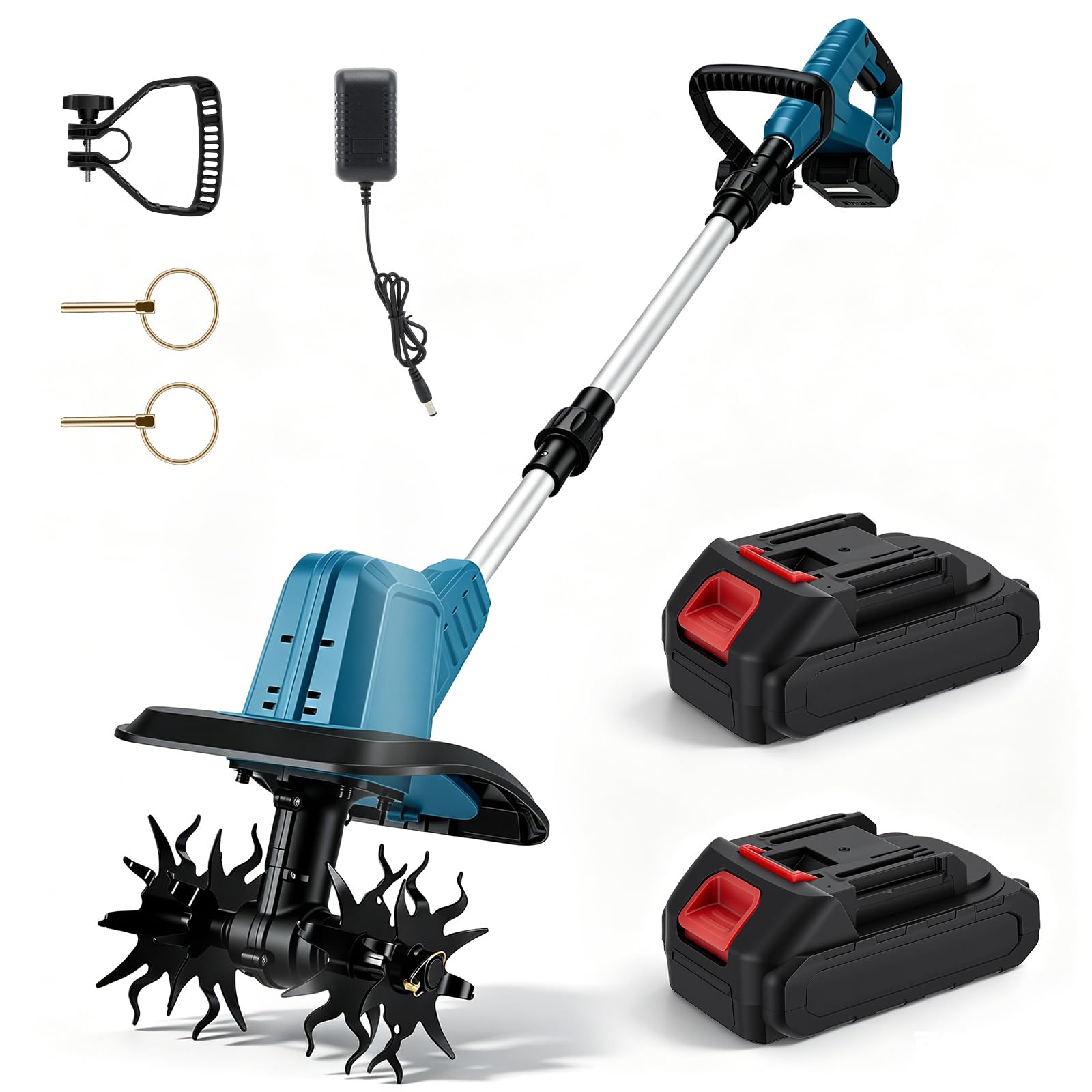 Motobloque plegable con batería de 2 x 21 V, 600 W | Ancho de trabajo 22 cm profundidad 17 cm, motor sin escobillas, máquina de binadora eléctrica para jardín y césped