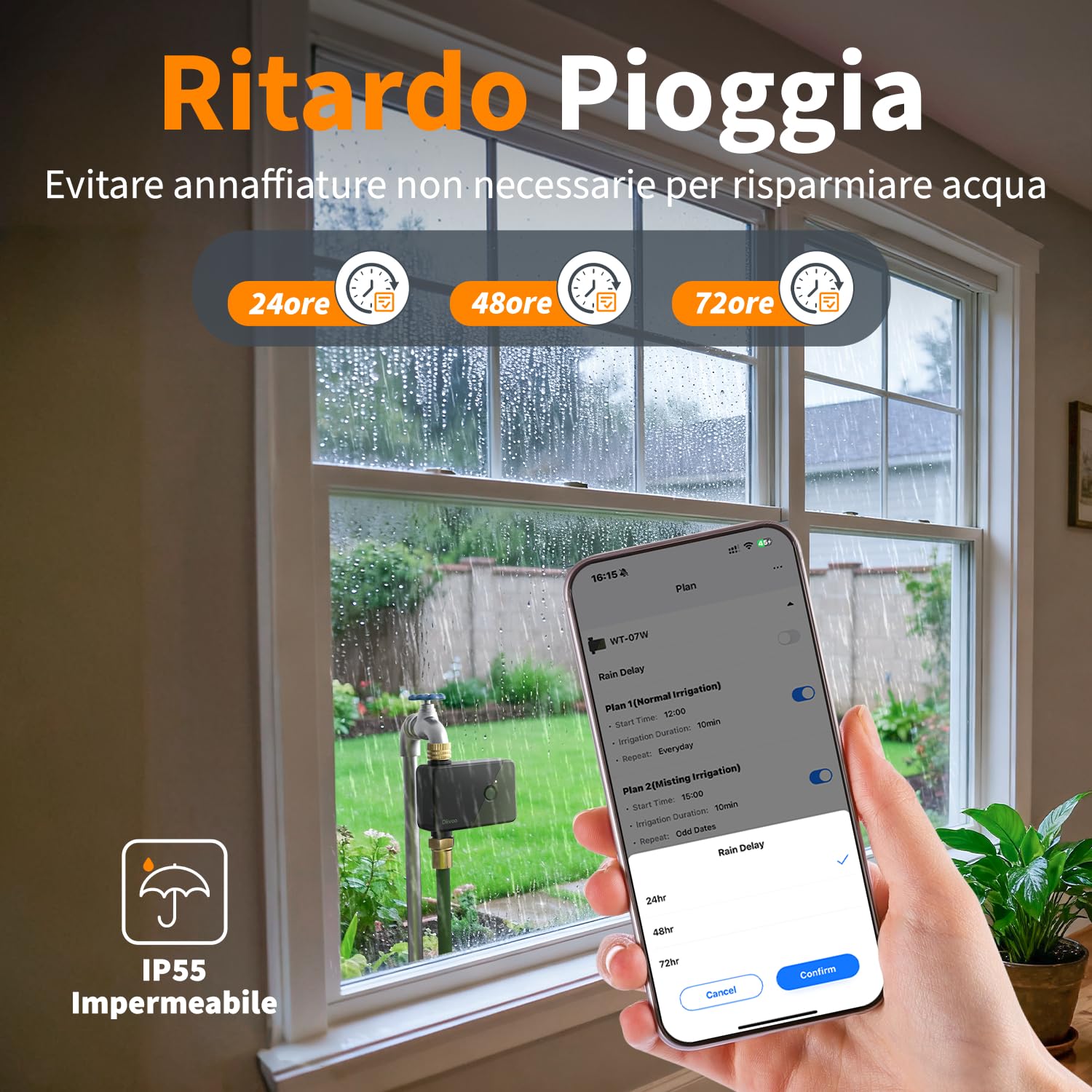 Diivoo Centralina Irrigazione WiFi con Ingresso Uscita in Ottone, Timer Irrigazione WiFi è Compatibile con Alexa e Google Home, Temporizzatore Irrigazione per Giardino, Prato