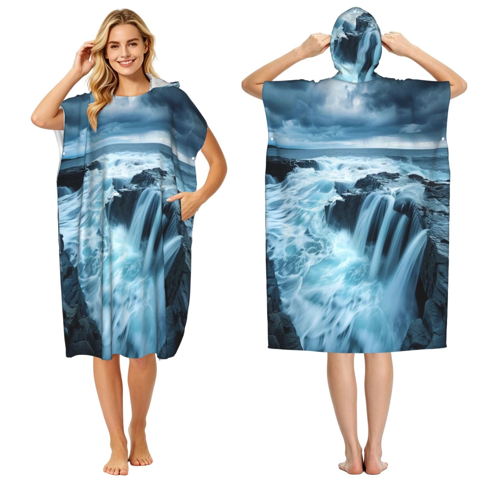 DTHKJNLSF The Surging Waves Adult Hooded Beach Poncho Towel