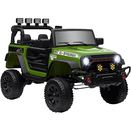 Qaba 12V Ride on Truck, Electric Car for Kids, Battery Powered Ride on Car, Parent Remote, 4 Suspension Wheels, Music Horn LED Lights, Green