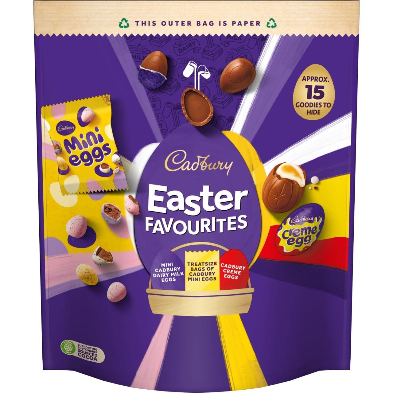Cadbury Easter Favourites, Mini Dairy Milk Chocolate Eggs, Treatsize Mini Egg Bags and Crème Eggs, 335 g (Pack of 1)