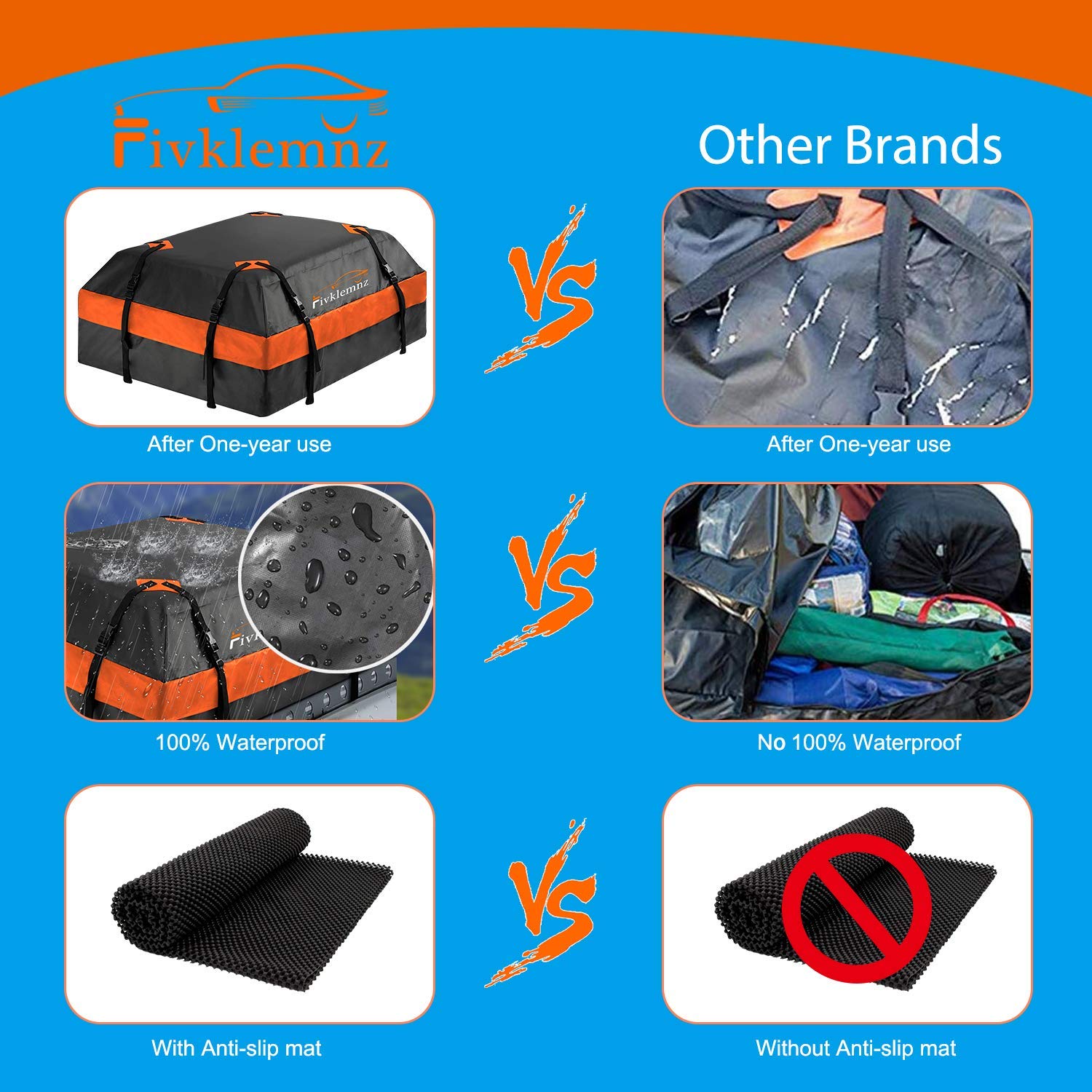 Fivklemnz Car Roof Bag Cargo Carrier, Waterproof Rooftop Cargo Carrier