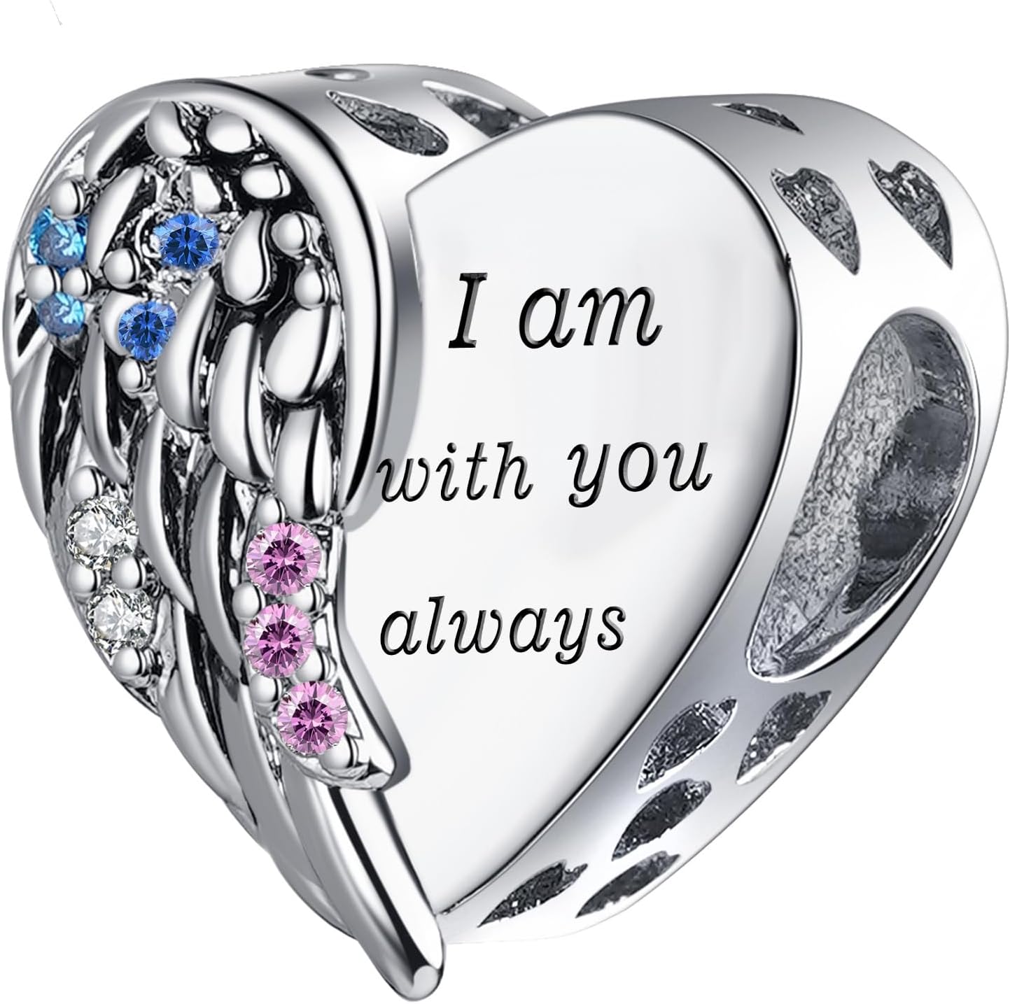 Angel Wing Heart Charm Cubic Zirconia Bead Compatible with Pandora Bracelet Present Her