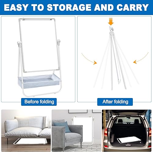 Miniatura 4 de Pizarra blanca de borrado en seco con soporte de doble cara de 36 x 24 pulgadas, caballete magnético en U, altura ajustable y rotación de 360,