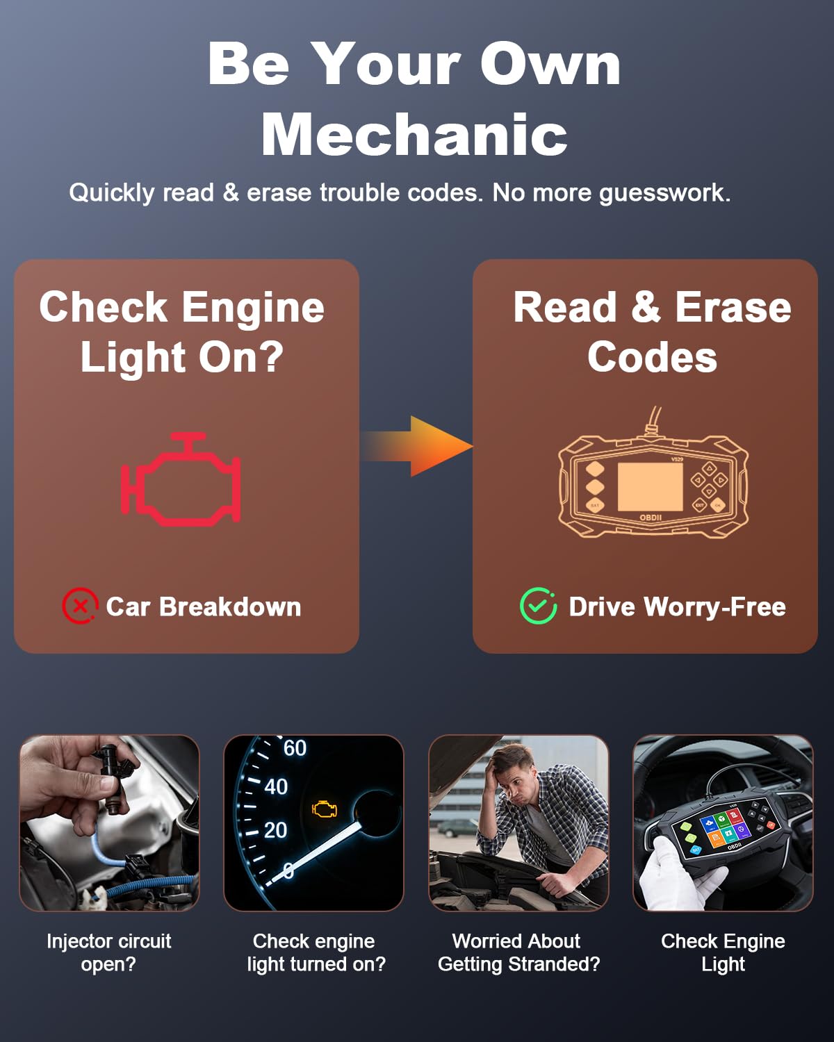 EXTRACTME - Scanner diagnostico OBD2, scanner per auto con tester batteria, luce del motore, flusso dati, prontezza I/M, modalità 6/8, lettori di codici professionali e strumenti di scansione per