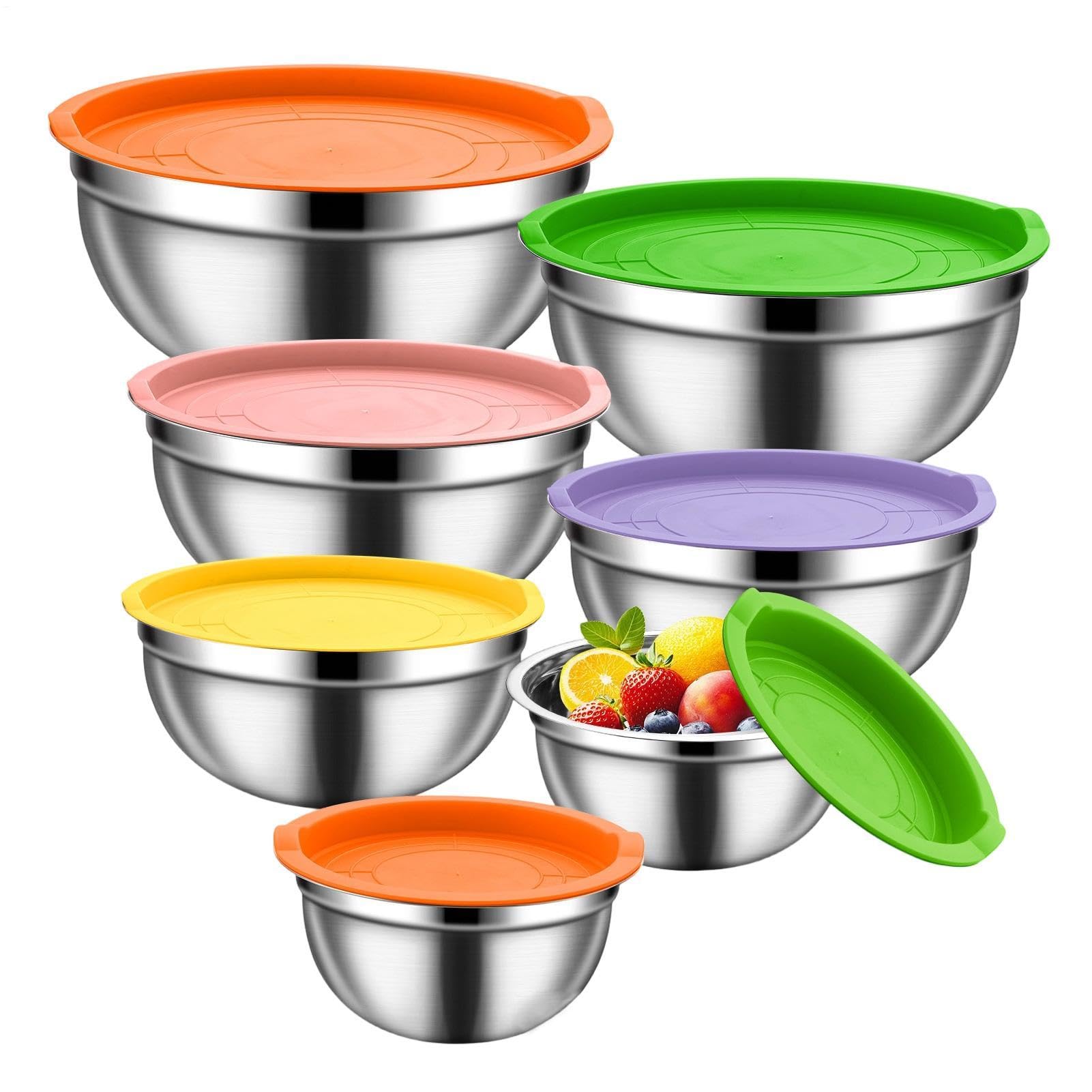 Set di Ciotole con Coperchi Coperchi Ermetici in Acciaio , Set Annidabili | Ciotole per Preparazione Cibi in Cucina Salse, Cereali, Uova, Condimenti, , Frutta