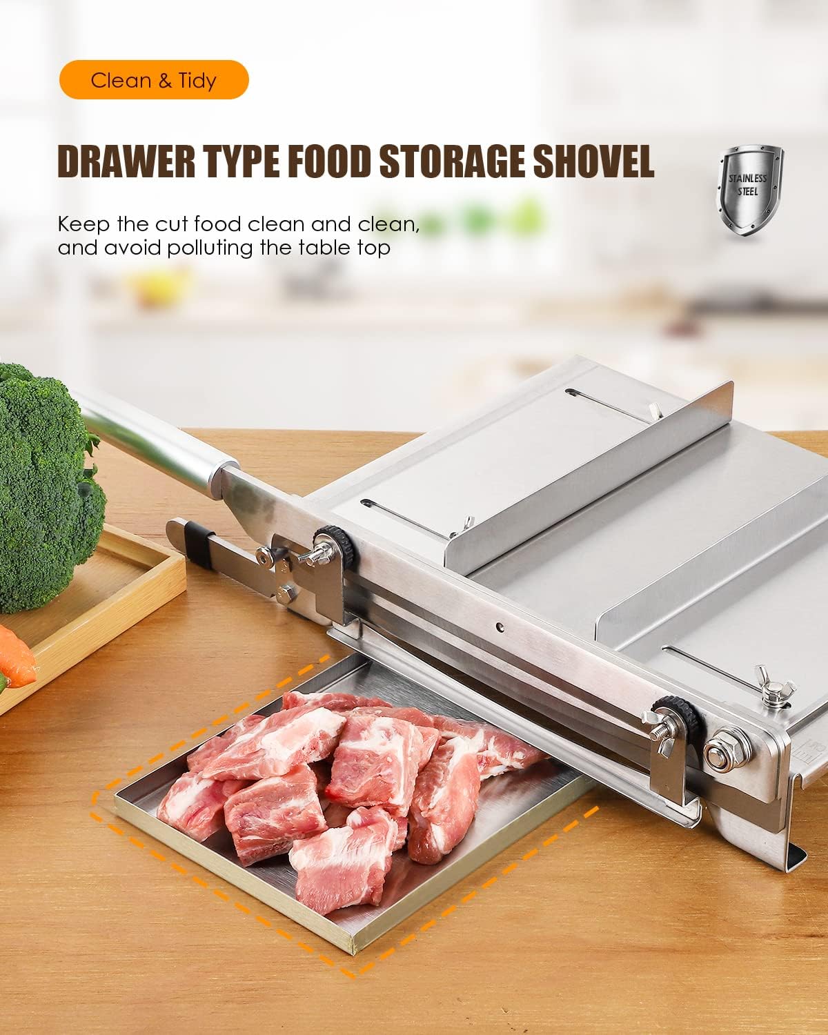 CGOLDENWALL 2 BLADES Manual Ribs Meat Chopper Slicer Stainless Steel Hard Bone Cutter Beef Mutton Household Vegetable Food Slicer Slicing Machine for Whole Chicken Rib Spine