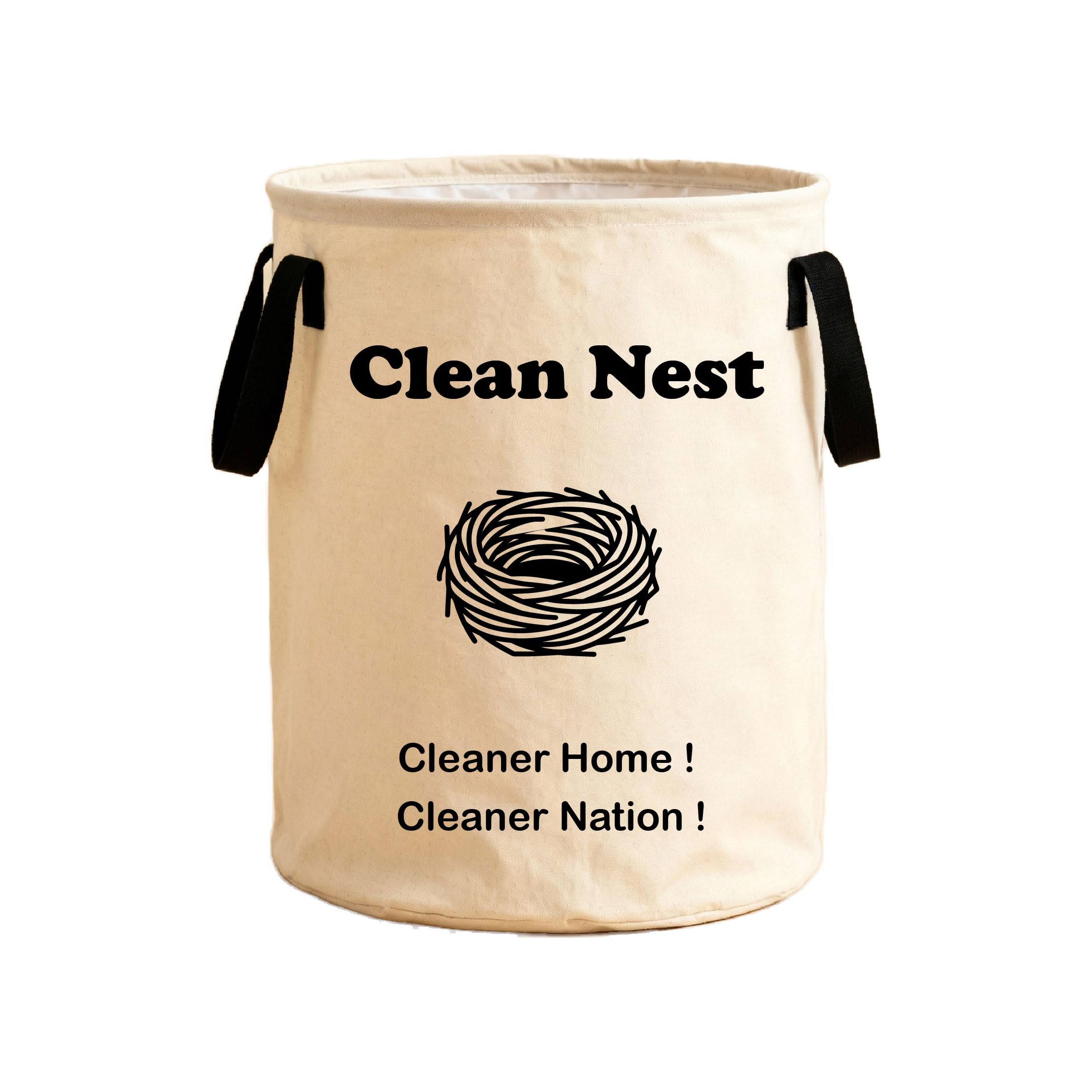 Clean Nest Printed Laundry Bag, Canvas, Non Woven Light beige Color with Black Handles, Foldable Storage Bag, Laundry Basket (Medium)-image-46
