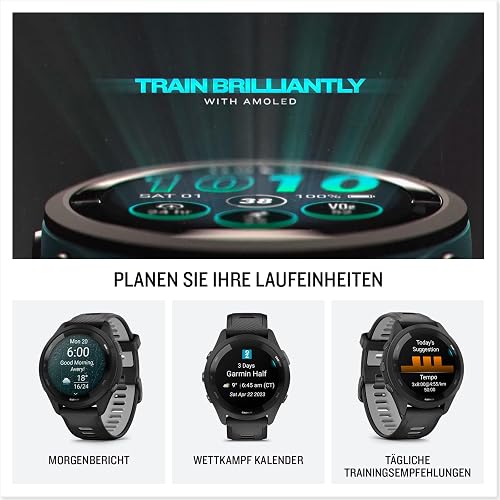 Garmin Forerunner 265 - Montre GPS de Running avec écran AMOLED - Noire avec Bracelet en Silicone Noir/Gris - Boîtier 46 mm - 2