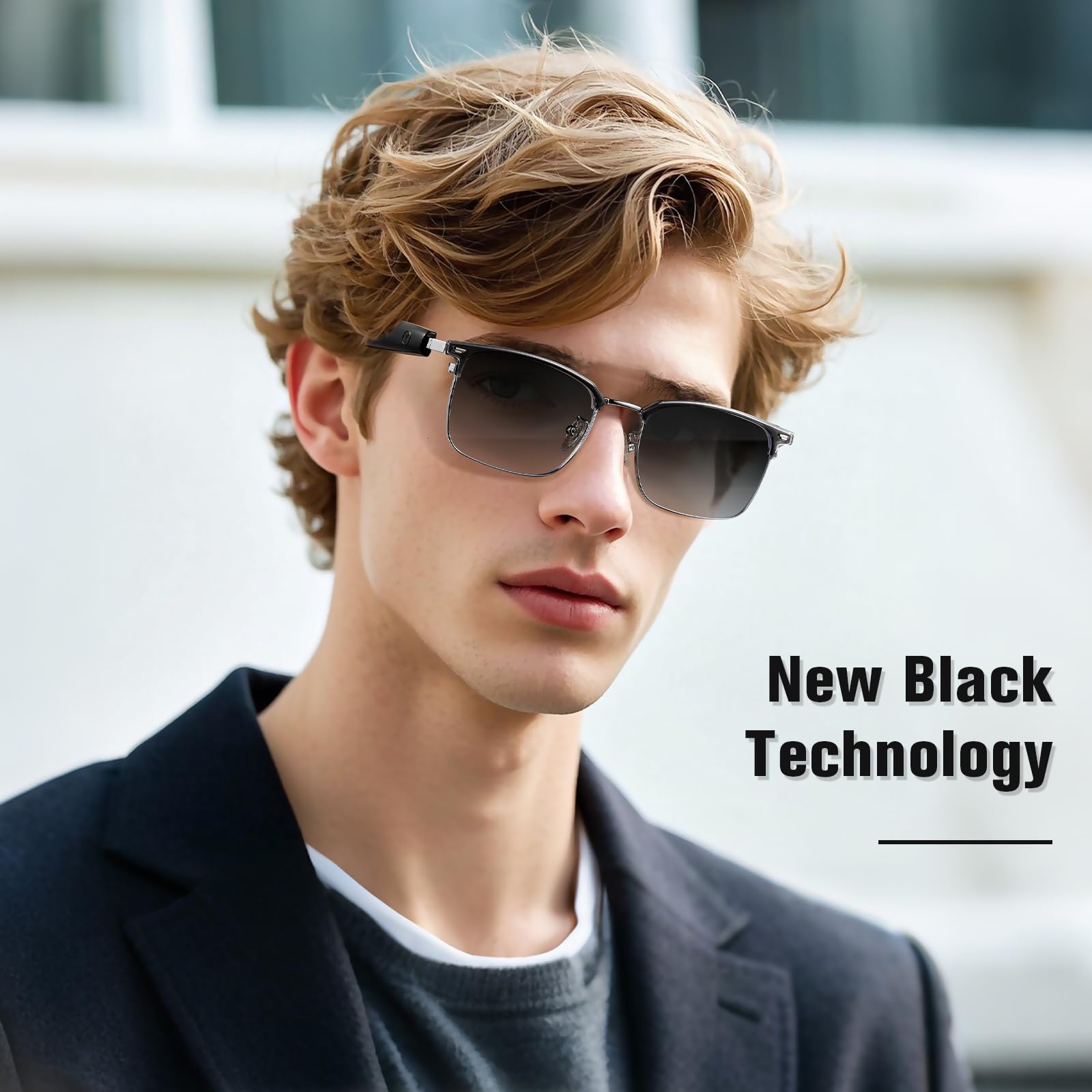 Gafas inteligentes, lentes Bluetooth con bloqueo de luz azul con altavoz abierto, lente de gafas de sol fotocromáticas, asistente de voz compatible con Android iPhone