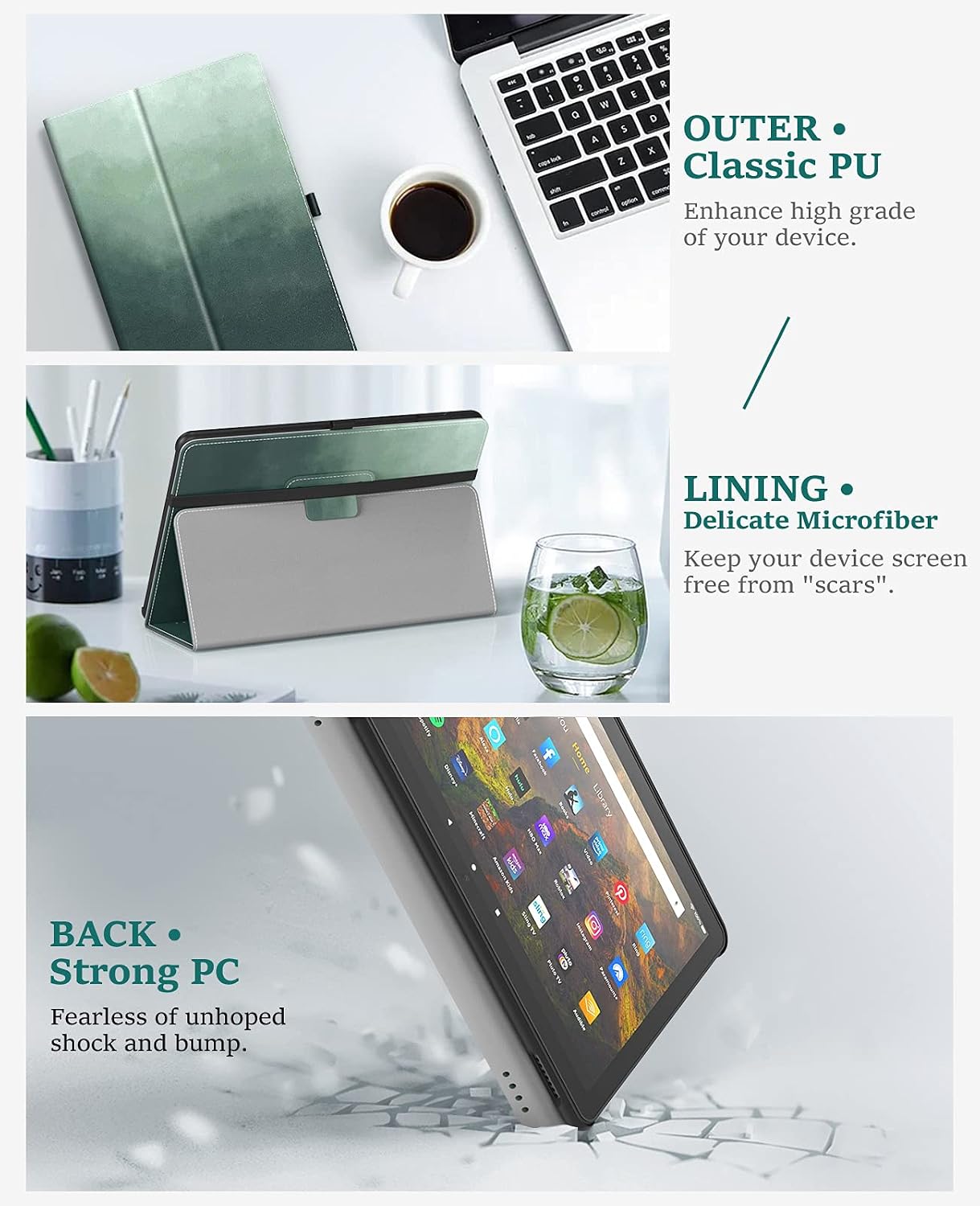 Dadanism Case for Fire HD 10 Tablet(11th Gen 2021 Release) & Fire HD 10 Plus Tablet, Premium PU Leather Lightweight Slim Smart Stand Cover with Auto Wake/Sleep, Pine Green