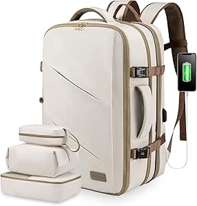 LOVEVOOK Zaino da viaggio per le donne, zaino da viaggio da 40 litri, borsa per oggetti personali approvata per il volo, zaino impermeabile per laptop da 17 pollici, Verde chiaro-beige-verde oliva