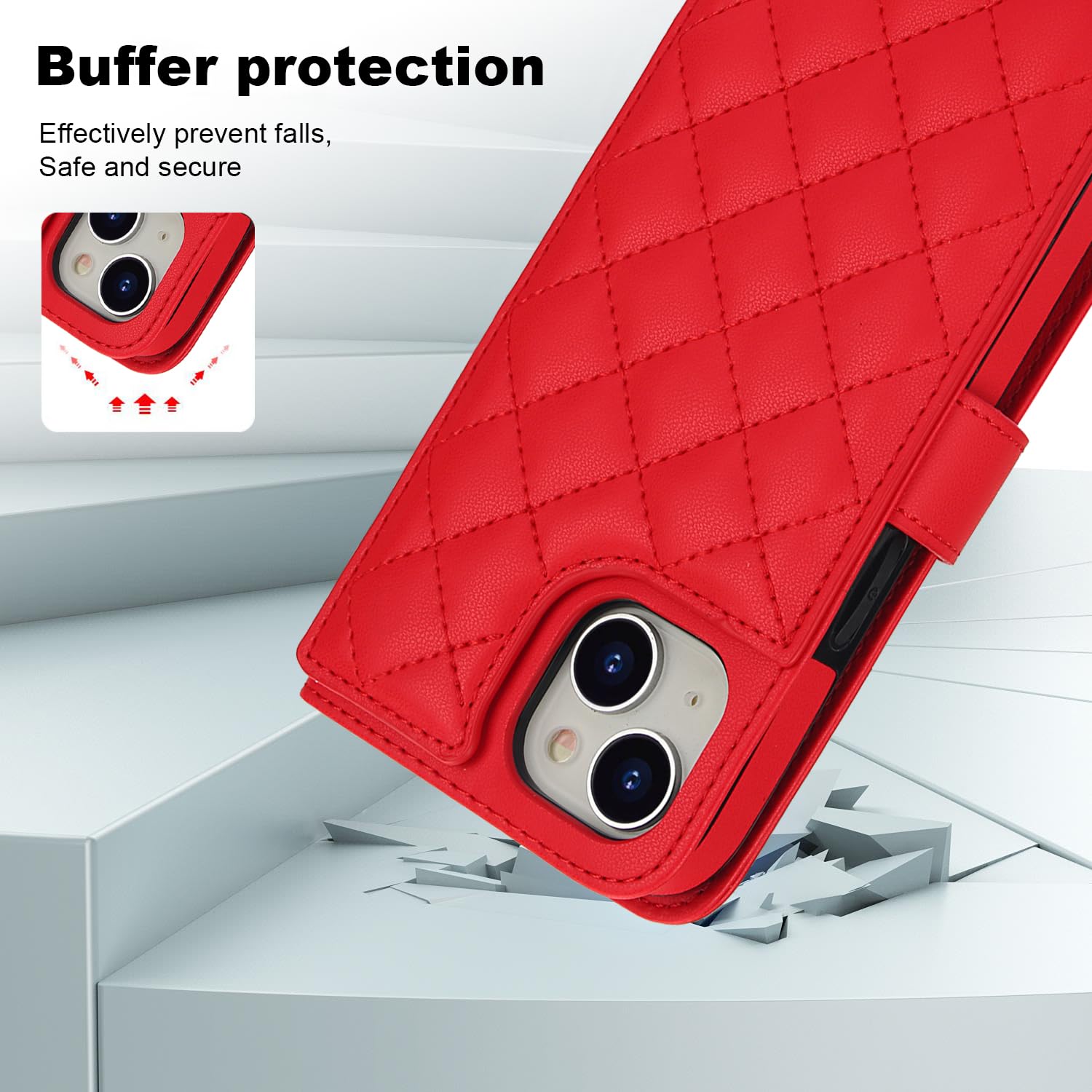 SHIELDON Wallet Case For IPhone 14 5G 2022, Genuine Leather Folio Case Magnetic Closure RFID Blocking Card Slots Kickstand Full Protection Cover Compatible With IPhone 14 (6.1 Inch) - Retro Red - View #10